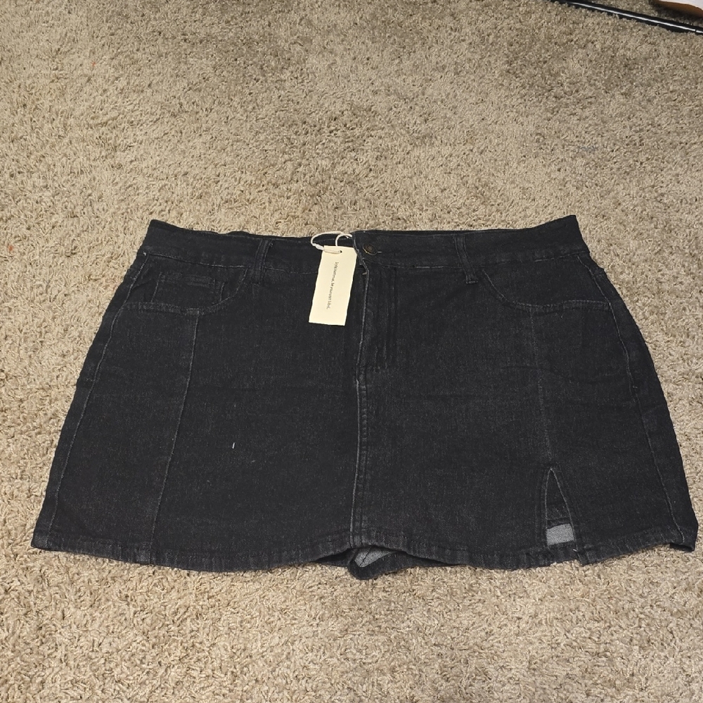 Black Denim Mini Skirt